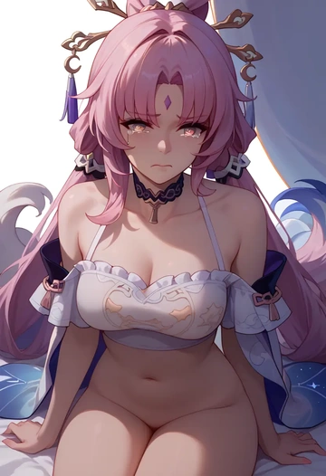 star rail,fu xuan,off-shoulder top,dolphin shorts  - AI generated anime art